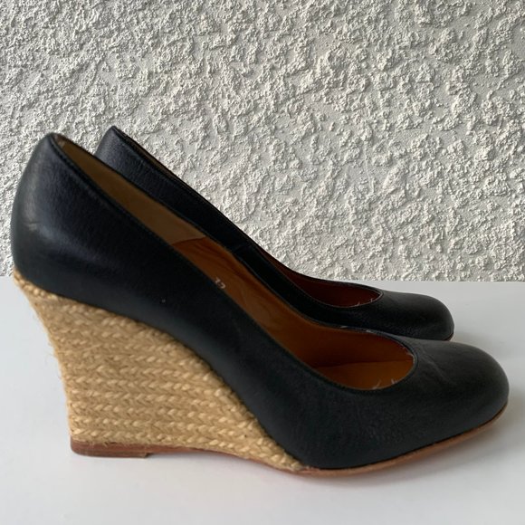 Lanvin Paris black leather pumps with wedge jute heels - Picture 2 of 6